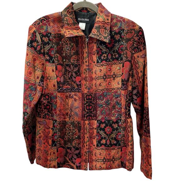 Ellen Fig Womens Medium Multi Color Floral Full Zip Lined Beaded‎ Blazer Jacket - Picture 1 of 15